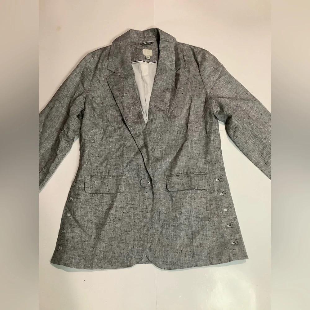 A New Day silver sparkle button in front Pockets Linen Cotton blazer size S - Picture 3 of 10
